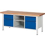 BASIC-8 series workbench with 2 drawers, 2 doors and storage compartment and solid beech worktop, 40 mm