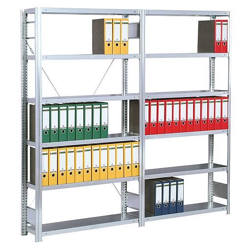 BERT office shelving with 6 steel shelves, basic shelving, shelf load 150 kg, bay load 2000 kg, width 1005 mm