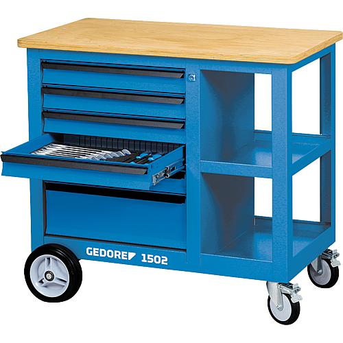 Roller workbench 1502 with 6 drawers, with wooden work surface Standard 1