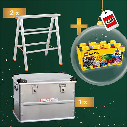 Work trestles + transport box + free LEGO® medium-sized brick box Standard 1