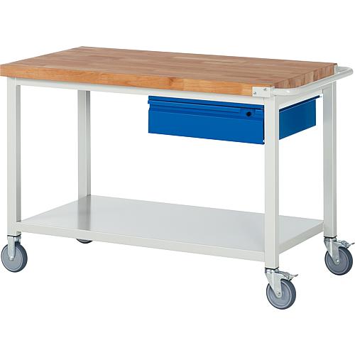 Movable workbench 8001 series BASIC-8 with 1 drawer with solid beech worktop, 40 mm Standard 1