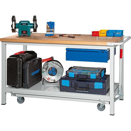 Workbench 8001 BASIC-8 series, with lowerable chassis, with 1 drawer with solid beech worktop, 40 mm