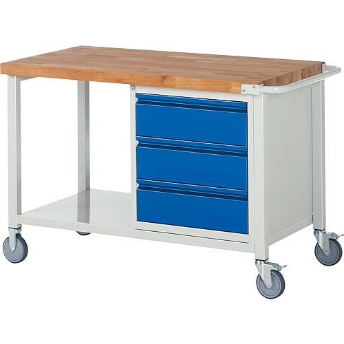 Mobile Workbenches 8001 Series BASIC-8 with 3 drawers with solid beech worktop, 40 mm Standard 1