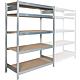 Shelf system with wood shelves,
Shelf load 250 kg, bay load 2000 kg, base shelf Standard 1