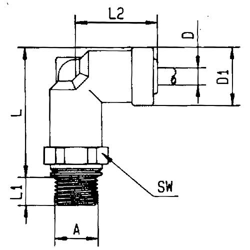 Coude de transition 90° (mâle), enfichable Rectupush