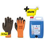 Cold protection gloves packet with free windscreen antifreeze