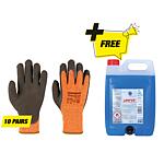 Cold protection glove package with free windscreen antifreeze