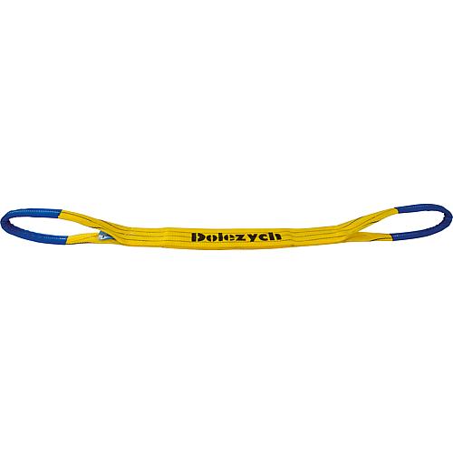 Lifting sling, polyester, green DIN 61360/EN 1492-1, double layer width 75 x 9 mm, effective length 2 m