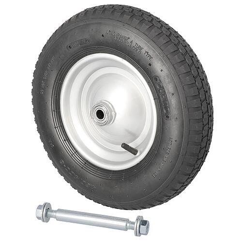 Wheelbarrow pneumatic tyre Capito 400/100 on steel rim, including axle