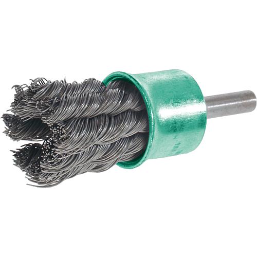 Knotted end brush Ø 19 mm with 6 mm shaft, Steel wire rust-proof 0.25 mm