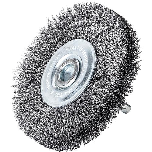 Round brushes stainless steel wire crimped 0.20mm Ø70mm with 6mm shaft