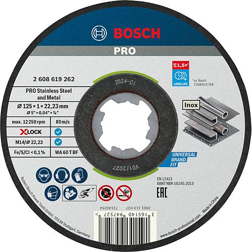 Cutting discs (BOSCH) for stainless steel with X - Lock holder Ø 125 x 1.0 mm