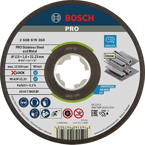 Cutting discs (BOSCH) for stainless steel with X - Lock holder Ø 115 x 1.6 mm