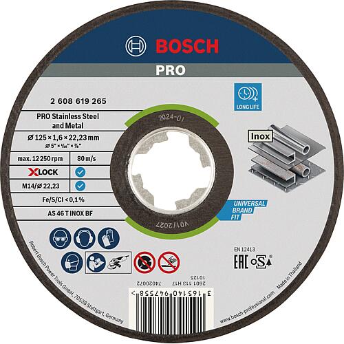 Cutting discs (BOSCH) for stainless steel with X - Lock holder Ø 125 x 1.6 mm