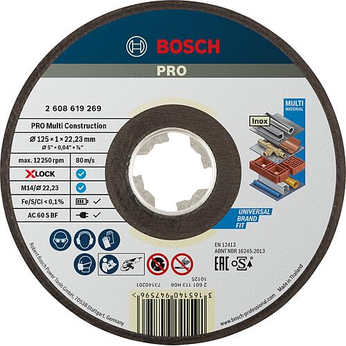 Cutting discs (BOSCH) for various materials. Materials with X - Lock holder Ø 125 x 1.0 mm