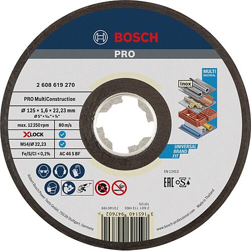 Cutting discs (BOSCH) for various materials. Materials with X - Lock holder Ø 125 x 1.6 mm