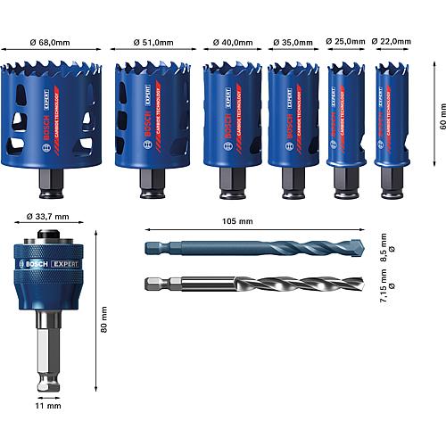 EXPERT hole saw set, wood, metal and soft tiles, CARBIDE TECHNOLOGY, 9-piece