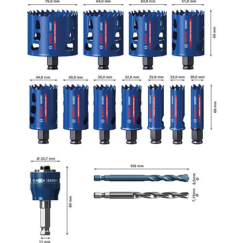 EXPERT hole saw set, wood, metal and soft tiles, CARBIDE TECHNOLOGY, 14-piece