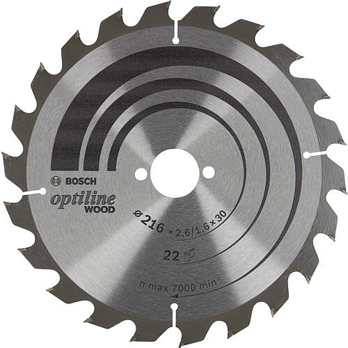 Circular saw blade Ø 216 x 30 x 2.6 with 22 teeth, for universal use in wood