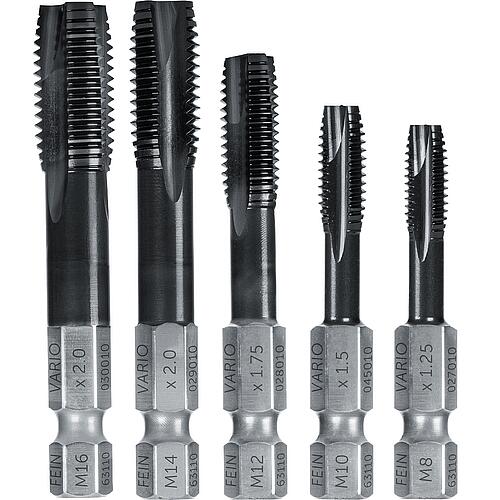 Fine tap set, 5-piece
M8/M10/M12/M14/M16 with VARIO Bits shank Standard 1