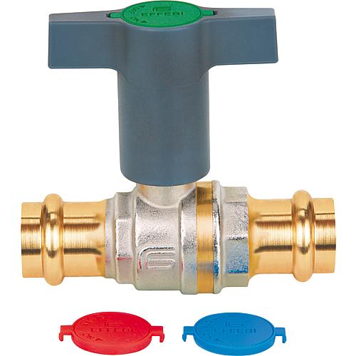 Brass ball valve, press connection with T handle made of plastic