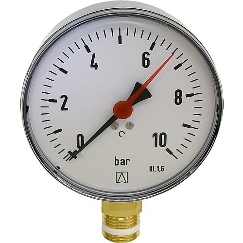 RF pressure gauge 100 radial 0-10 bar, connection 1/2" radial (bottom)