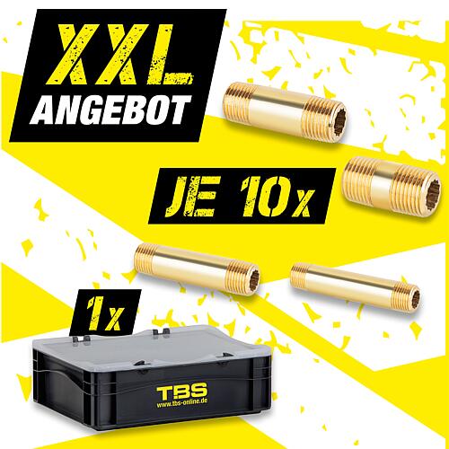 XXL-Angebot Rohrdoppelnippel, Messing + TBS Transportbox, 41-teilig Standard 1