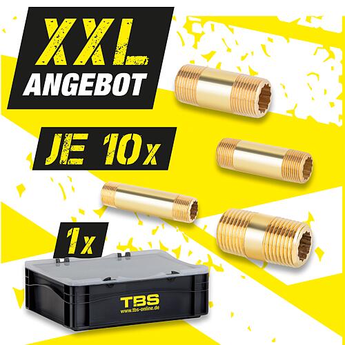 XXL-Angebot Rohrdoppelnippel, Messing + TBS Transportbox, 41-teilig Standard 3