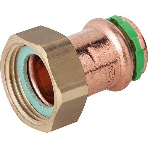 Copper press fitting, V-profile, half screw connection with press-fit nozzle, 22 mm x 1”, VC5359