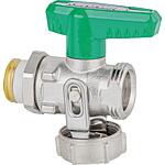 KFE ball valve DN15 (1/2“) nickel-plated straight fitting, green tap for drinking water, PN10, with cap