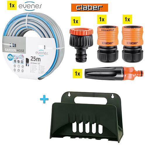 Kit Tuyau de jardin Evenes/Claber 3/4", dont tuyau d'arrosage, robinet/raccord, buse