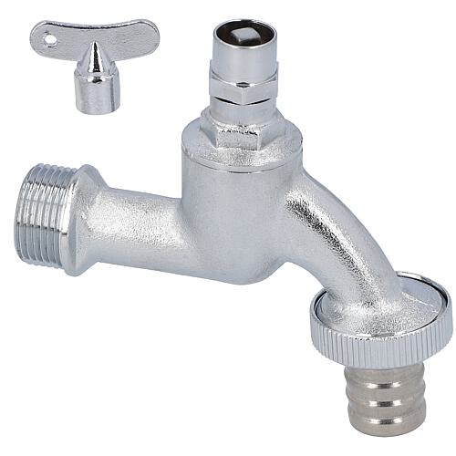 Outlet tap, matt chrome-plated 3/4" with socket upper part