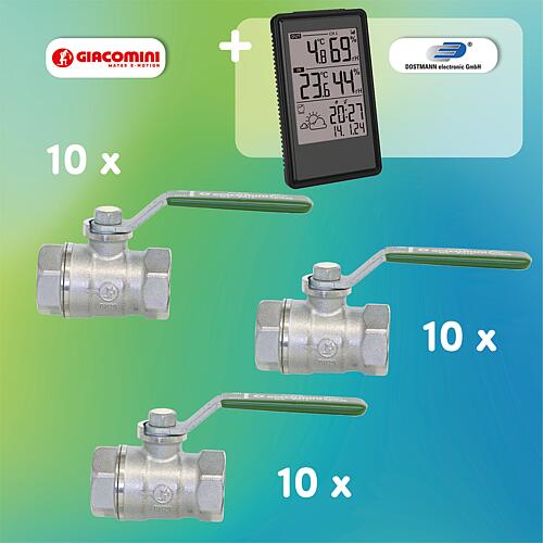 Aktionspaket Trinkwasserkugelhahn R250W 10x DN15(1/2").10x DN20(3/4"), 10x DN25(1") + Gratis Wetterstation