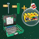 Promotional package half-round head screw assortment for electricians + 6 Bits in L-BOXX® + free LEGO® medium-sized brick box