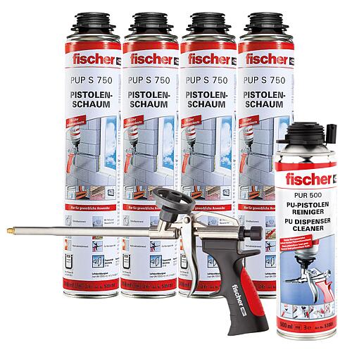 PU-Schaumpaket Fischer inkl. 4 x PU-Schaum, 1 x Reiniger + 1 x Schaumpistole