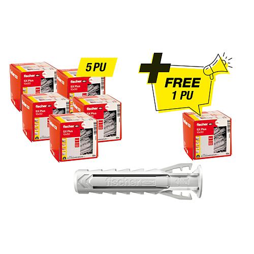 Fischer special offer set consisting of 5 x 94 033 03 +free 1x 94 033 03 SX Plus dowel