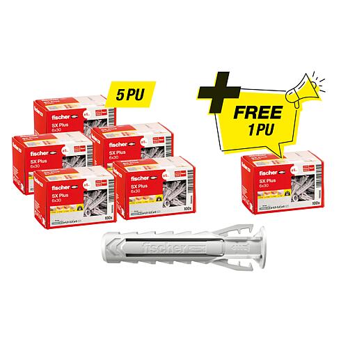 Fischer special offer set consisting of 5 x 94 033 01 +free 1x 94 033 01 SX Plus dowel