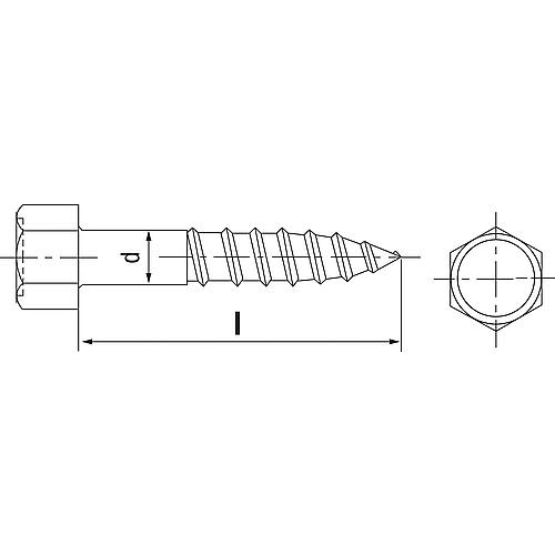 Vis à bois à tête hexagonale, ø 8 mm, DIN 577, acier inoxydable A2