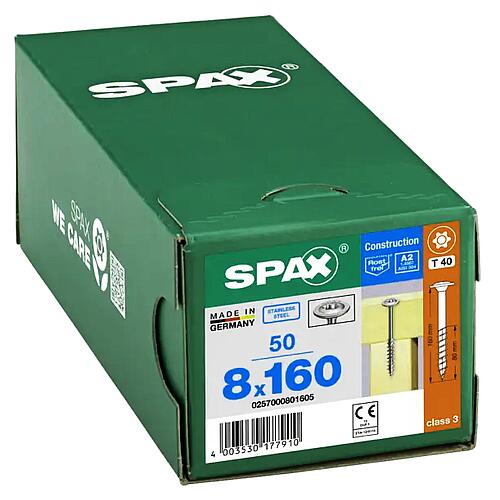 SPAX® wood screw, thread ø d1: 8.0 mm, head ø: 20.0 mm, standard packaging, 4CUT milling cutter