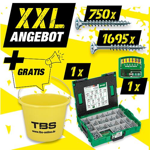 XXL offer countersunk head screw assortment in L-BOXX® 102 + free TBS construction bucket, 2454 pieces Standard 1