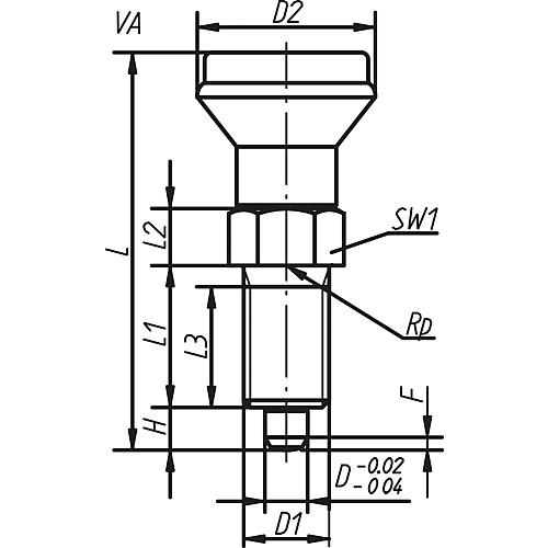 Locking pin with lock nut, form B without groove, stainless steel