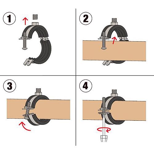 Refill set of FGRS articulated pipe clamps, one-piece, M8, 3/8" to 1", 95 pieces Anwendung 4