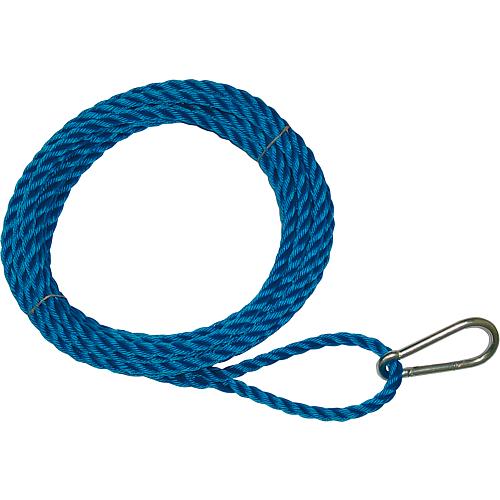 Block and tackle rope, blue PP loop with carabine one end dia 18 mm, length 25 m