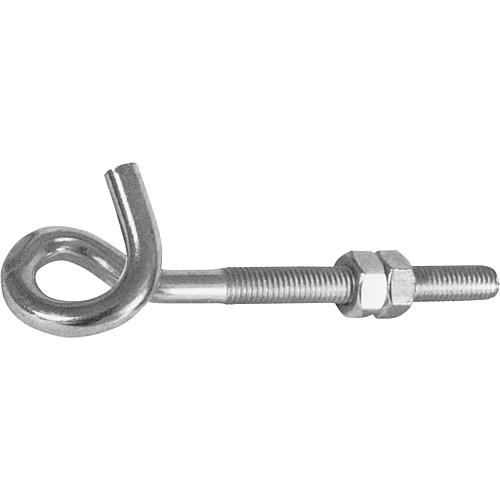 Ceiling hook, coiled with metric thread and nut