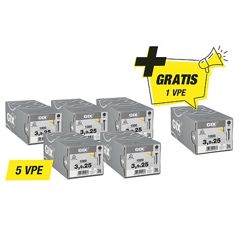 Vis à fixation rapide Spax, offre promotionnelle GIX A - composée de : 5 x 94 080 61 + 1 x 94 080 61 gratuit