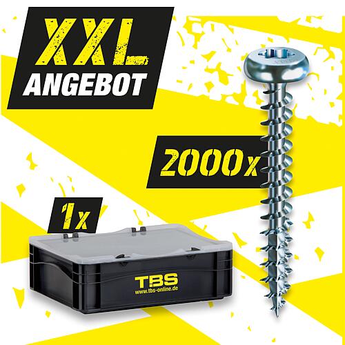 XXL offer Half-round head screws, WIROX®, fully threaded, 4.0 x 40 mm + TBS transport box, 2001-piece Standard 1