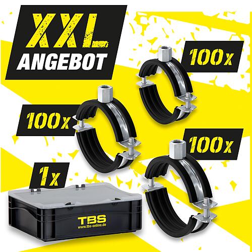 XXL offer two-bolt clamps FRS M8/M10, galvanised + TBS transport box, 301 pieces Standard 1