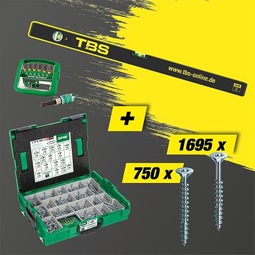 Easter package Spax countersunk head screw set WIROX T-Star® plus 2446 pieces in L-BOXX + free TBS aluminium Spirit levels 80cm